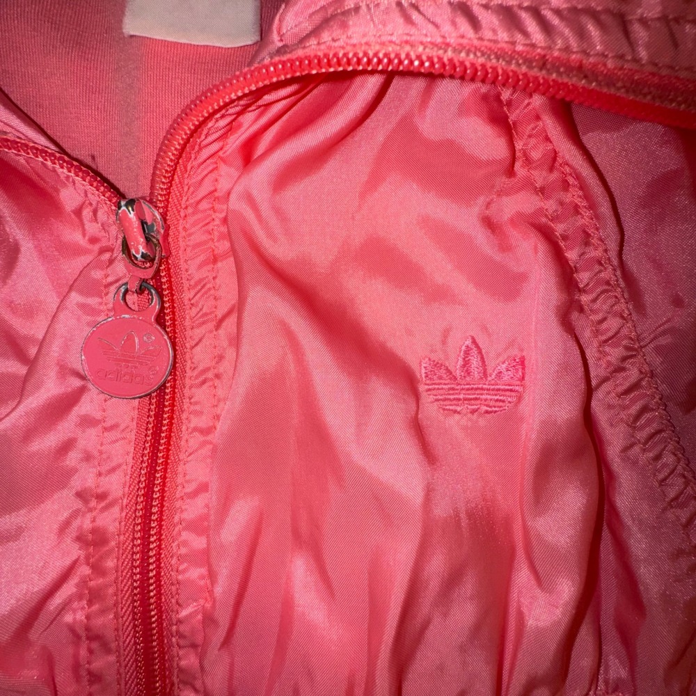 Adidas Track Jacket Women's Large Coral Pink Windbreaker Full Zip Vintage 80s - Picture 3 of 12
